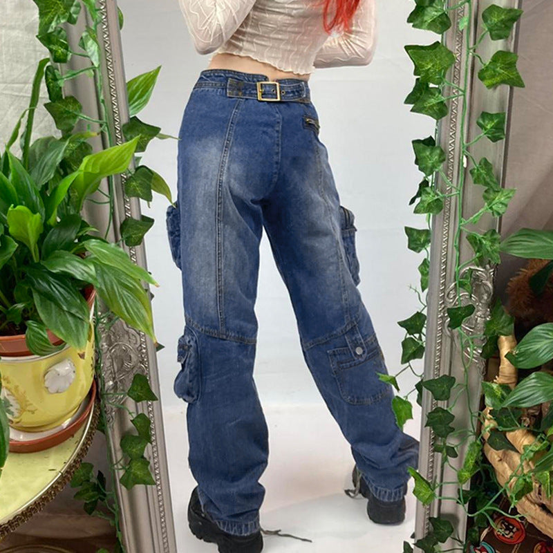 Julia Fox Low Rise Jeans Fashion Heavy Industry Style Worn Looking Washed-out Brushed White Vintage Pocket Straight Casual Trousers