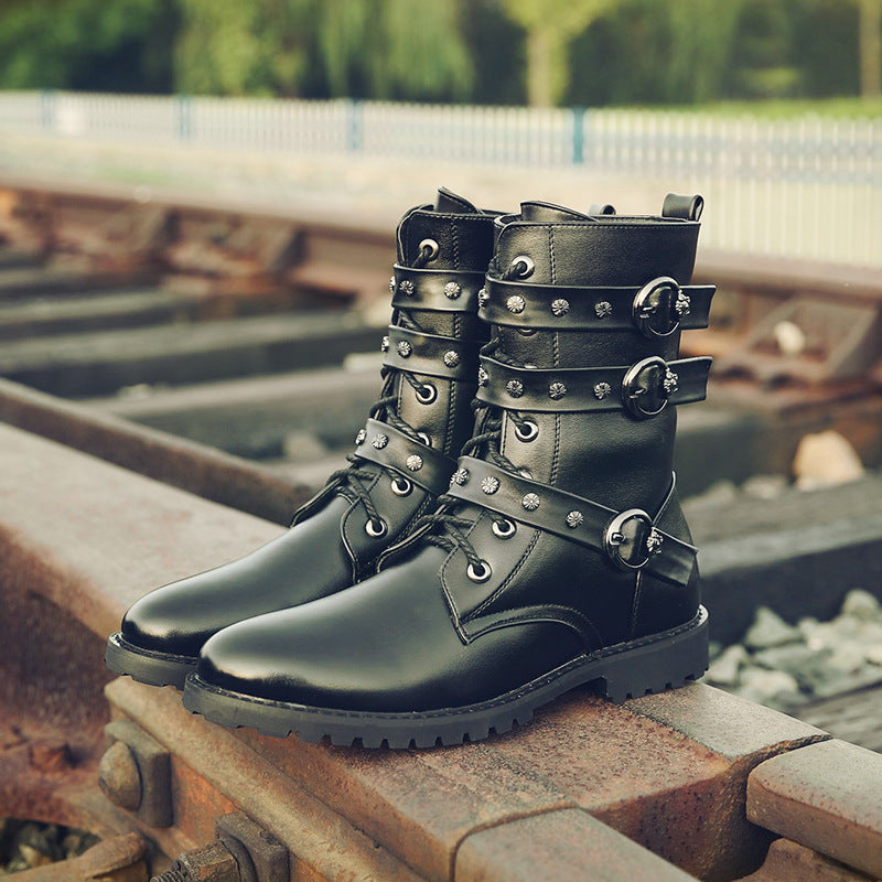 Western Shoes Winter Fleece-Lined Warm Mid-Top Men's Boots Men's Boots Leather Boots