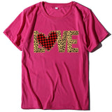 Valentine's Day T Shirt Large Size T-shirt Short Sleeve Leopard Print Love Red Plaid Heart Printing Spring and Summer
