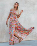 Gypsy Style Dresses High Waist Floral Print off-the-Shoulder Dress