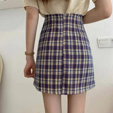 MIDI Mauve Skirt Summer Tartan Skirt A- Line Skirt High Waist Hip-Wrapped Skirt