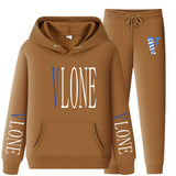 Vlone Hoodie & Pants 2 Piece Set Sweatshirt Autumn Print Baggy Coat