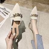 Finn Chain Pointed Toe Mule Closed-Toe Slippers Female Summer Pointed-Toe Mules Shoes