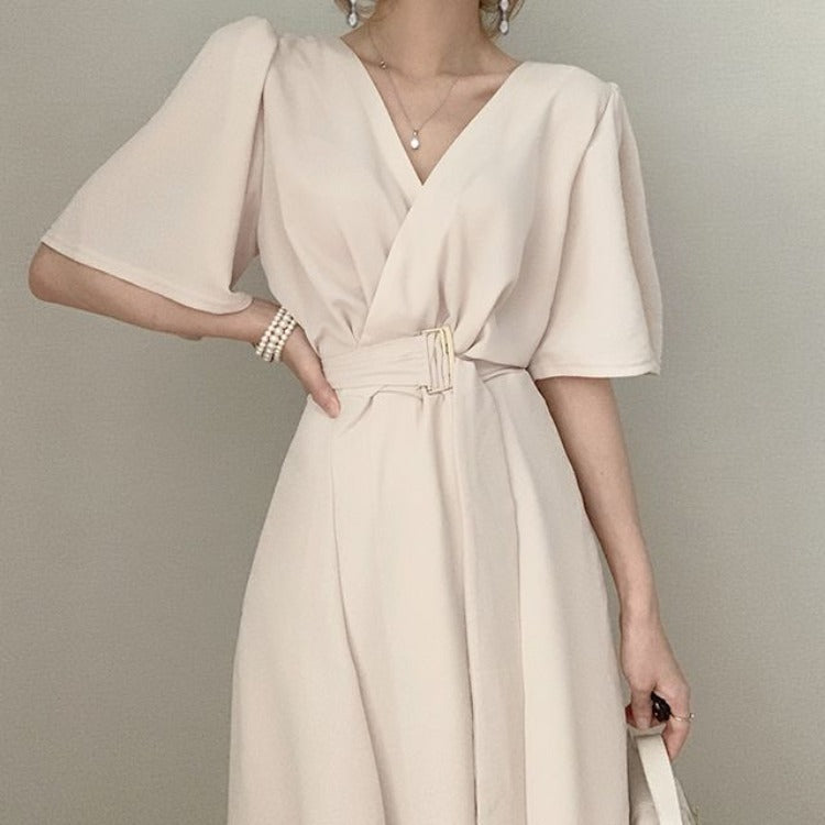 MIDI Mauve Wrap Dress Elegant Graceful Lace-up Dress for Women