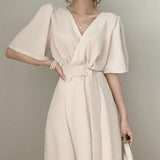 MIDI Mauve Wrap Dress Elegant Graceful Lace-up Dress for Women