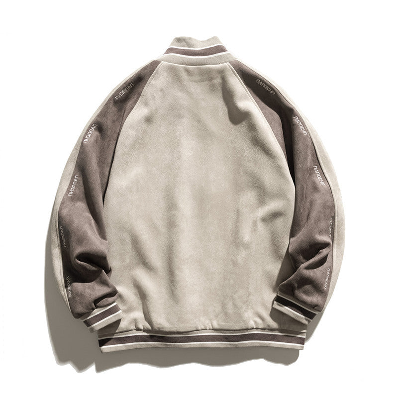 Man Fall Outfis Autumn Vintage Color Stitching Stand-Collar Top Men Hip Hop Loose Jacket Coat