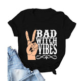Halloween Costumes Bad Witch Vibe Shirt Pullover Simple Printed Crew Neck Top T-shirt Loose Short Sleeve