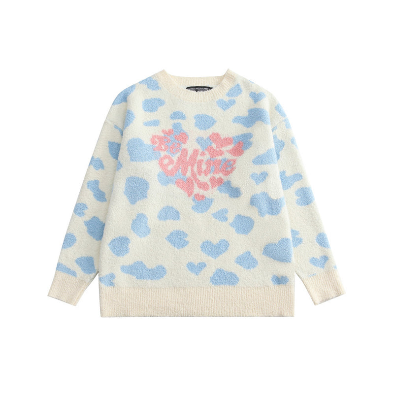 Men Sweater Love Full Printed Sweater Men Loose round Neck Sweater