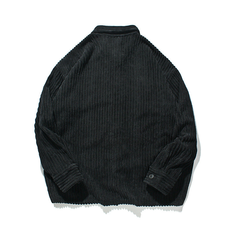 Man Fall Outfis Retro Solid Color Simple Corduroy Thick Stripe Loose Top Men's Casual Jacket Jacket