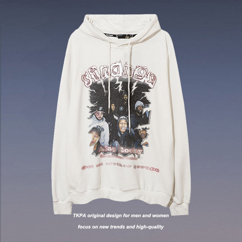 Man Fall Outfits Casual Loose Print Oversize Hooded Pullover
