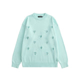 Men Sweater Solid Color Heart Embroidered Sweater Men's round Neck Knitwear Street Tide Brand Pullover