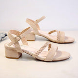 High Heels Slides Summer Suede Buckle Open Toe Sandals Chunky Heel Fashion Sandals