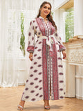 Nine Britton Dress V-neck Long Large Hem Type Blue Printing