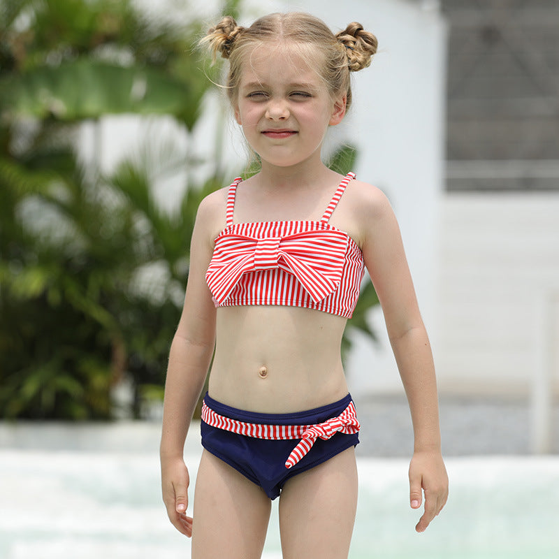 Children Swimsuit Children's Swimsuit Striped Bow Backless