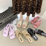 Women Open Toe Sandals Flats Summer Fashion Cross Fashion Outerwear Flat Heel Candy-Colored Slippers