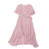 MIDI Mauve Wrap Dress Slim-Fit Slimming Solid Color Large Swing Skirt