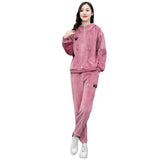 Velour Tracksuit Autumn and Winter New Hat Loose Sweater Two-Piece Set