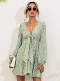 Kendall Jenner Wedding Guest Dress V-neck Printed Long Sleeve