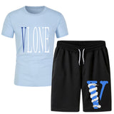 Vlone T Shirts & Shorts 2 Piece Set Men 'S Summer Printed Sports Short-Sleeved T-Shirt Set