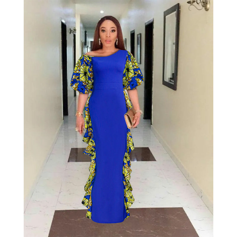 African Dashiki Dress Evening Dress off-Shoulder Women's Puff Sleeve Dress