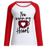 Valentine's Day T Shirt Long Sleeve Women's You Warm My Heart Heart Printing Raglan Long Sleeve T-shirt