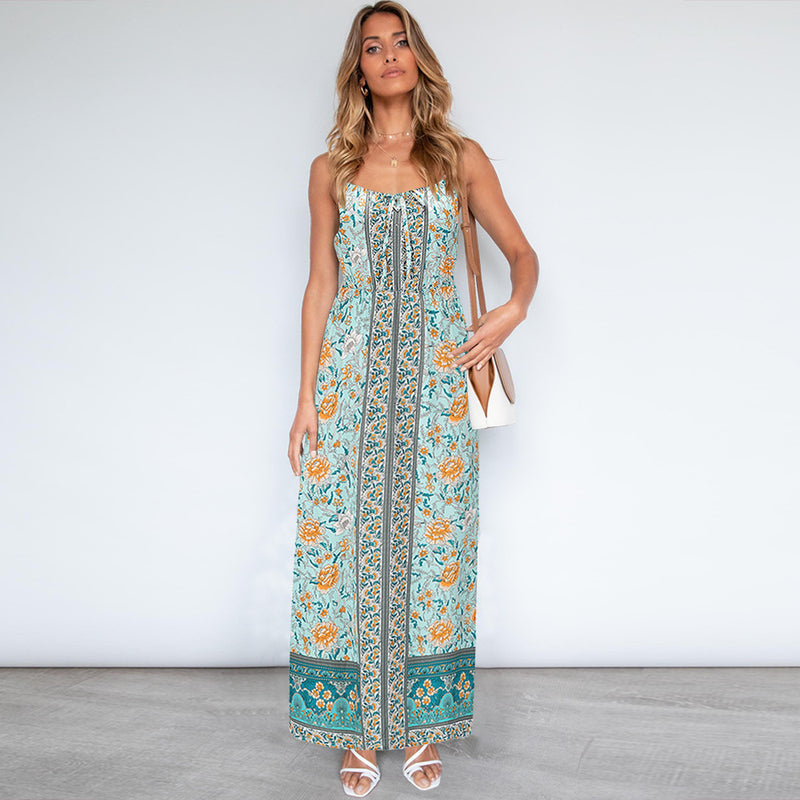 Nine Britton Dress Floral Print Sexy Slim-Fit Bohemian Suspender Dress