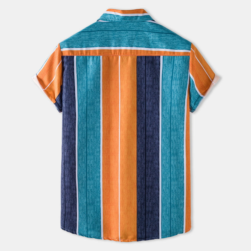 Camp Collar Shirt Striped Shirt Short Sleeve