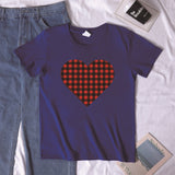 Valentine's Day T Shirt Winter plus Size Women's Clothing Plaid Heart Printing Loose