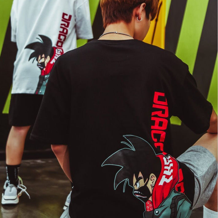 Men T-shirt Loose Cartoon Printed Half Sleeve