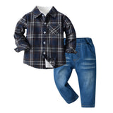 Children Jean Jackets Autumn and Winter White Bottoming Shirt Plaid Autumn Men