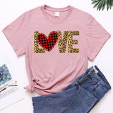 Valentine's Day T Shirt Large Size T-shirt Short Sleeve Leopard Print Love Red Plaid Heart Printing Spring and Summer
