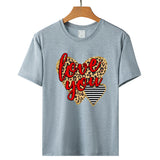Valentine's Day T Shirts Couples Love Leopard Print Heart Printing Women's Pullover T-shirt