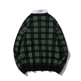 Men Sweater Fake Two-Piece Plaid Sweater Men's Pullover