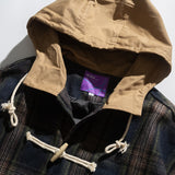 Man Fall Outfis Autumn Loose Hooded Plaid Mid-Length Trench Coat for Boys College Style Casual Coat