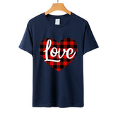 Valentine's Day T Shirt Love Letter Color Plaid Printed Pullover Short Sleeve Women's T-shirt