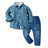 Children Jean Jackets Autumn and Winter White Bottoming Shirt Plaid Autumn Men