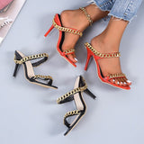 Finn Chain Pointed Toe Mule Women's Shoes Summer Fashion High Heel Sandals Stiletto Heel Chain Women's Shoes