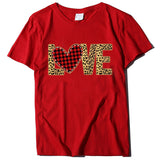 Valentine's Day T Shirt Large Size T-shirt Short Sleeve Leopard Print Love Red Plaid Heart Printing Spring and Summer