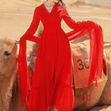 Coachella Music Festival Outfits Red Dress Women's Long Dress Seaside Vacation Beach Dress