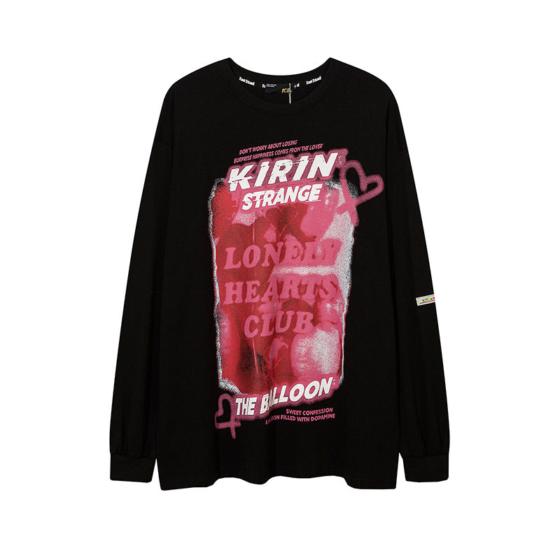 Man Fall Outfits Autumn and Winter Printed Long-Sleeved T-shirt Men and Women Loose Inner Bottoming Top