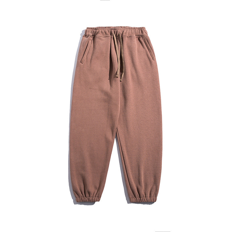 Man Fall Men's Simplicity Long Pants Multi-Pocket Tether Loose Mid Waist Ankle Banded Pants