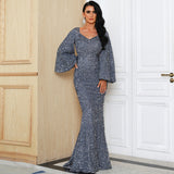 Skin Tight Long Dresses Solid Color and V-neck Evening Dress for Women