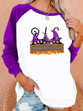 Halloween Costumes Cat Printing Capless Round Neck Contrast Color Sweatshirt Women