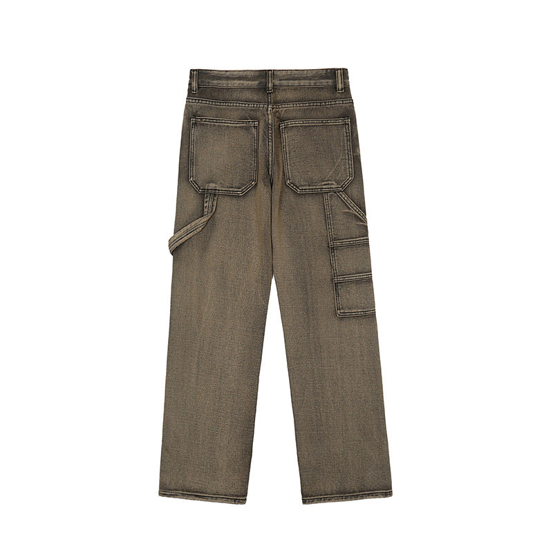 Man Fall Outfits Vintage Letter Embroidered Straight Jeans Men Loose Casual Trousers