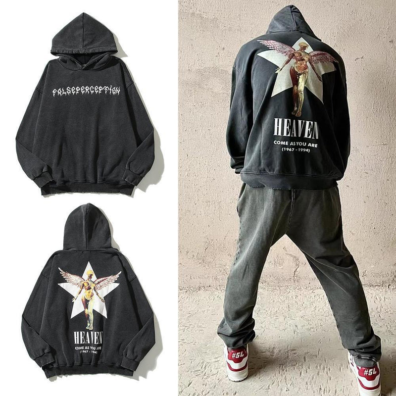 Nirvana Hoodie False Perception Angel Embroidery Distressed Cut Hooded Sweater