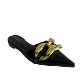 Finn Chain Pointed Toe Mule Big Metal  Women's Flat for Outdoors Soft Bottom Toe Cap Slippers Mules Shoes