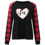Valentine's Day T Shirt Long Sleeve Women's Clothing Heart Printing Raglan Plaid Long Sleeve
