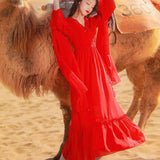 Coachella Music Festival Outfits Red Dress Women's Long Dress Seaside Vacation Beach Dress