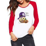Halloween Costumes Pattern Printed Color Contrast Long Sleeve T-shirt Women 'S Top