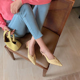 Nude Low Block Heel Middle Heel Fine Heel Solid Color Pointed Toe Toe Cap